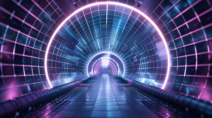 Wall Mural - A tunnel with neon lights and a blue and purple color scheme