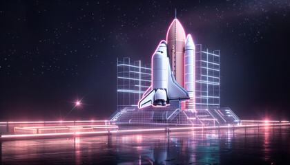 Wall Mural - A space shuttle is on display in a futuristic city