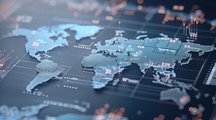 A computer screen shows a map of the world with a blue background