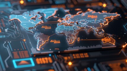 Wall Mural - A computer screen shows a map of the world with a blue background