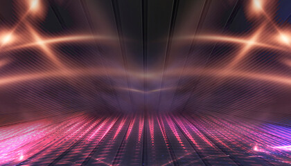 Wall Mural - Abstract neon background, stage with rays and spotlights