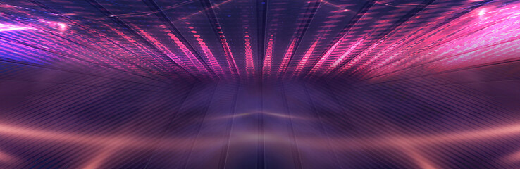 Wall Mural - abstract neon background, stage with rays and spotlights