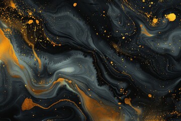 Wall Mural - Golden swirls in abstract black liquid texture