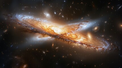 Wall Mural - galaxy merging with another, creating a spectacular display of cosmic activity generative ai