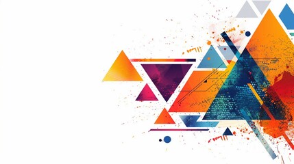 Wall Mural - Geometric Fusion: Abstract Triangle Shaped Background with Luminous Banner for Text Overlay - Stock Illustration