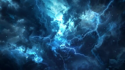 blue lightning strike surrounded by storm clouds nature weather seamless looping overlay 4k virtual 