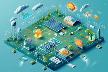 Wall Mural - abstract flowchart that explains the solar energy conversion process