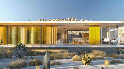 Wall Mural - desert home with Bahama shutters in reflective gold, designed to deflect the intense sunlight and keep the interiors cool