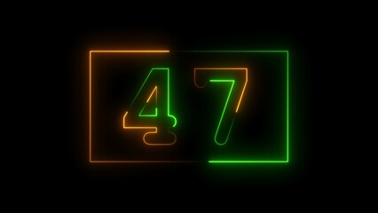 Wall Mural -   Glowing neon number forty-seven  , neon light colorful number of forty-seven illustration.  