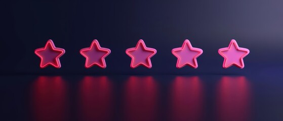 A modern digital interface with holographic stars and a minimalist design for rating products or services with copy space