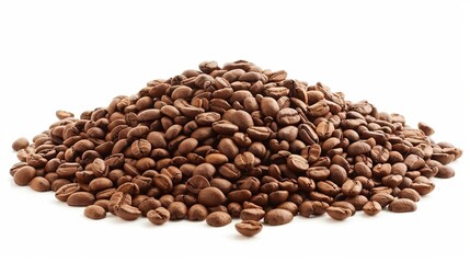 Wall Mural - Pile of roasted coffee beans on a white background. Freshly roasted aromatic coffee beans