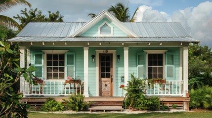 historic cottage with Bahama shutters in soft sage, preserving its heritage while adding a modern twist