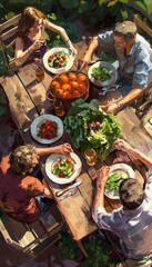 Outdoor Farm-to-Table Family Meal with Fresh Organic Vegetables