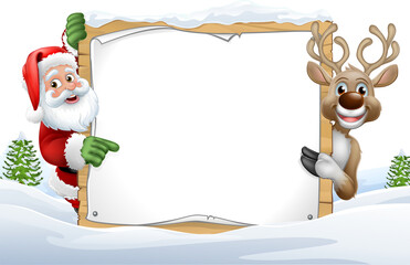 Sticker - Christmas Santa Claus Reindeer Background Cartoon