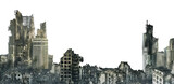 Ruined skyscrapers after a devastating cityscape apocalypse, cut out - stock png.