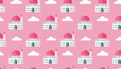 Wall Mural - seamless pattern withseamless pattern with mosque, pink background mosque, pink background