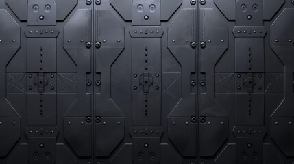  a dark metallic wall panel with a geometric pattern and a detailed design