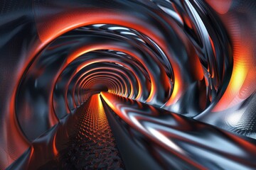 Wall Mural - Abstract 3D Rendering of a Futuristic Metallic Tunnel with Glowing Orange Light. Perfect for Technology, Science Fiction, or Abstract Backgrounds.
