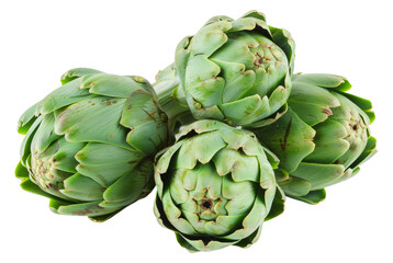 Wall Mural - Four steamed artichokes, cut out - stock png.