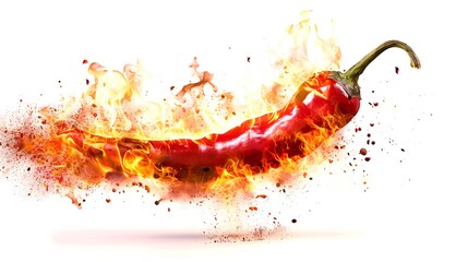 Chili hot red pepper with fire