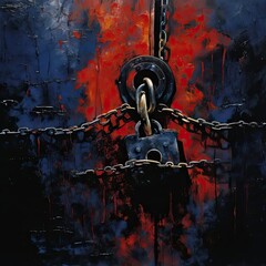 Canvas Print - a painting of a chain with a lock on it