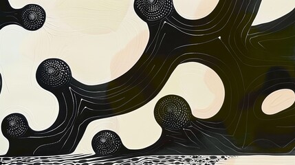Abstract Black And White Tessellated Curvilinear Shapes