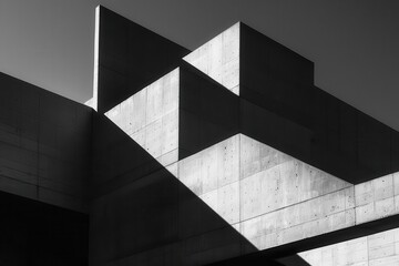Wall Mural - highcontrast black and white photo of brutalist building geometric shapes and shadows abstract architecture