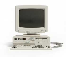 Vintage desktop PC isolated on white background. 3D illustration