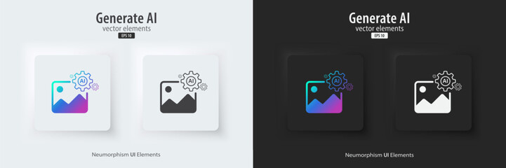 Wall Mural - AI generate image icon. A set of buttons with symbols. Image enhancement, improved quality, generated. Artificial intelligence technology concept. Neumorphism style, UI UX design, Vector illustration.