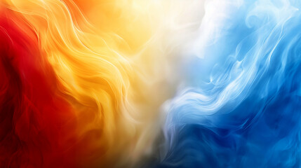 Wall Mural - Colorful abstract background banner with blue, orange and yellow smoke waves. Air flow in the atmosphere, hot and cold.