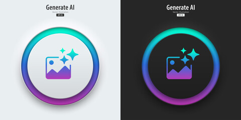 Leinwandbilder - AI generate image icon. A set of buttons with symbols. Image enhancement, improved quality, generated. Artificial intelligence technology concept. Neumorphism style, UI UX design, Vector illustration.