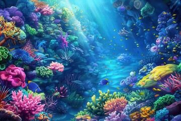majestic coral reef teeming with vibrant marine life digital illustration