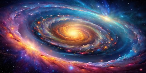 Poster - Spiral galaxy background with vibrant colors and swirling patterns, space, stars, astronomy, universe, cosmic, celestial