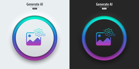 Leinwandbilder - AI generate image icon. A set of buttons with symbols. Image enhancement, improved quality, generated. Artificial intelligence technology concept. Neumorphism style, UI UX design, Vector illustration.