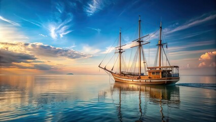 Sticker - Old wooden sailing ship drifting in the calm sea, sailing, vessel, boat, nautical, ocean, historic, vintage, mast, seafaring