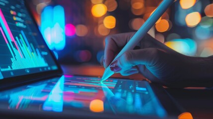 Aufkleber - A person using a digital pen to annotate a graph on a tablet, emphasizing the interactive nature of modern data analysis tools.