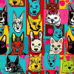 Canvas Print - a bunch of cats that are on a colorful background