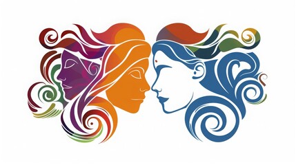 Wall Mural - Colorful silhouettes of a diverse and multicultural community. Illustration of a multi-ethnic group of people, portraits in simple colors, woman's day
