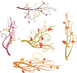 Wall Mural - Floral ornamental branch designs vector set, floral design elements. Spring and summer concept.