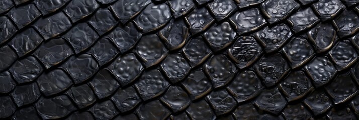 Black snake skin leather texture. Close up reptile background