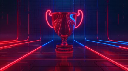 Wall Mural - a minimalist cyber winner banner featuring a glowing neon trophy and sleek digital graphics with cop