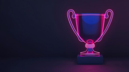 Wall Mural - a minimalist cyber winner banner featuring a glowing neon trophy and sleek digital graphics with cop