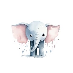 Sticker - an elephant with pink ears standing in front of a white background