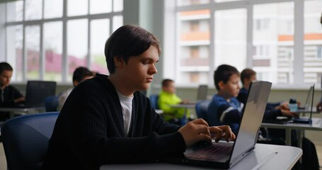 Smart Teenage Boy Learning In Coding Class, Portrait Of Future IT Professional And Programmer