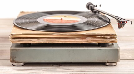 An ultra-sharp image of a collection of vinyl records and a retro record player