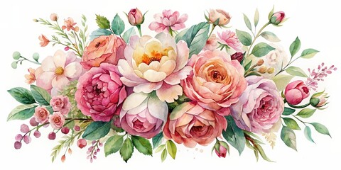 Canvas Print - Watercolor painting of a beautiful flower arrangement in shades of pink and blush, watercolor, flower, arrangement, pink, blush