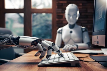 robot hand artificial intelligence coding programming keyboard software automation learning
