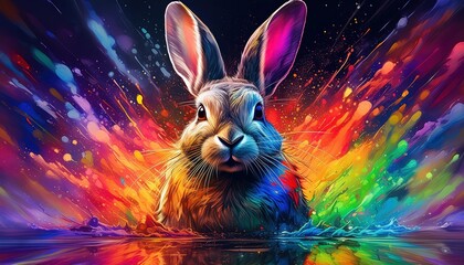 Rabbit in Vibrant Splash Art Design