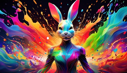 Vibrant Digital Painting of Colorful Rabbit Art