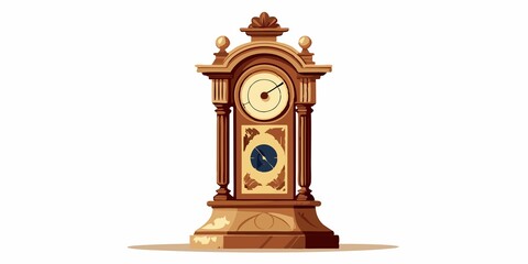 Wall Mural - classic, distressed wooden clock stands alone on crisp white background, its intricately carved face and delicate hands giving off nostalgic vibe., set, white background